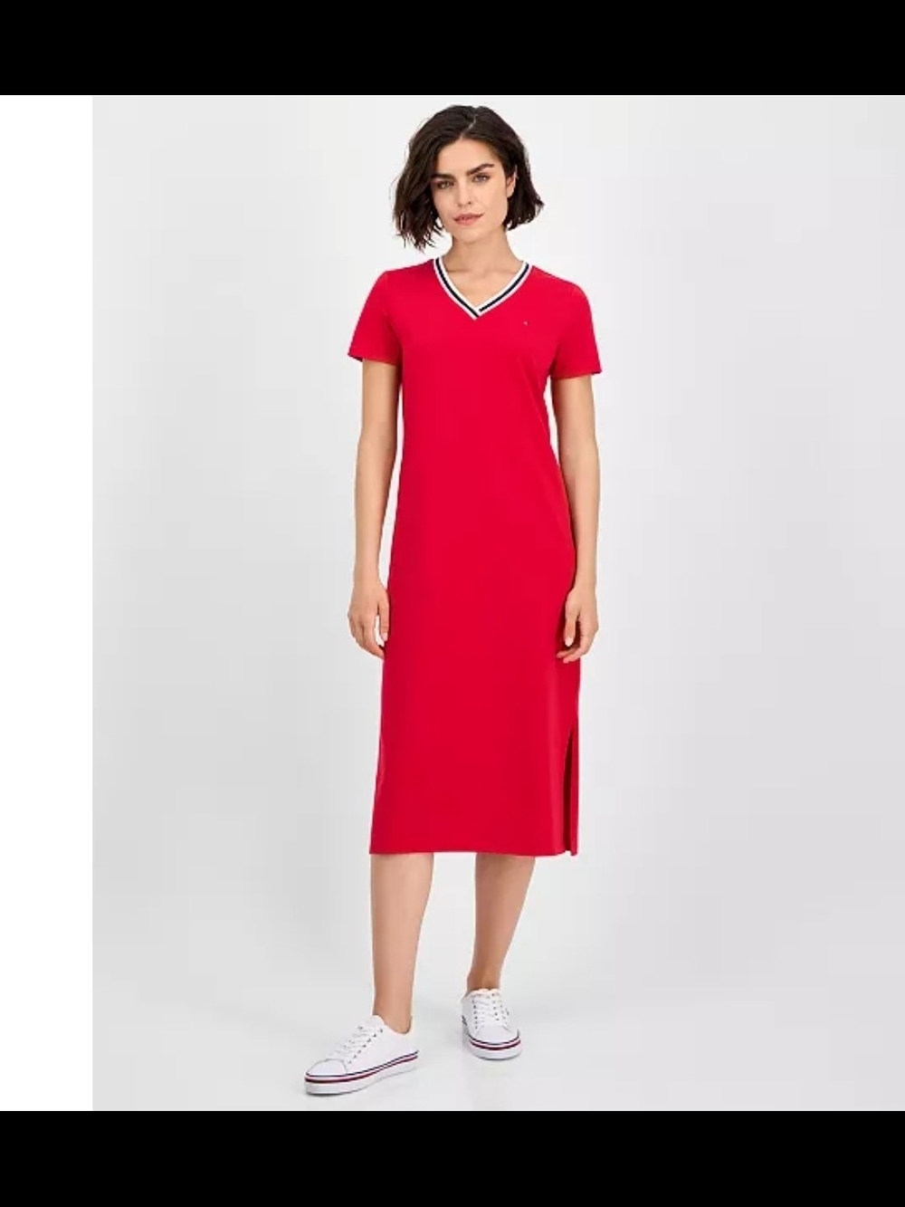 Tommy Hilfiger V-Neck Midi T Shirt Dress With Slit